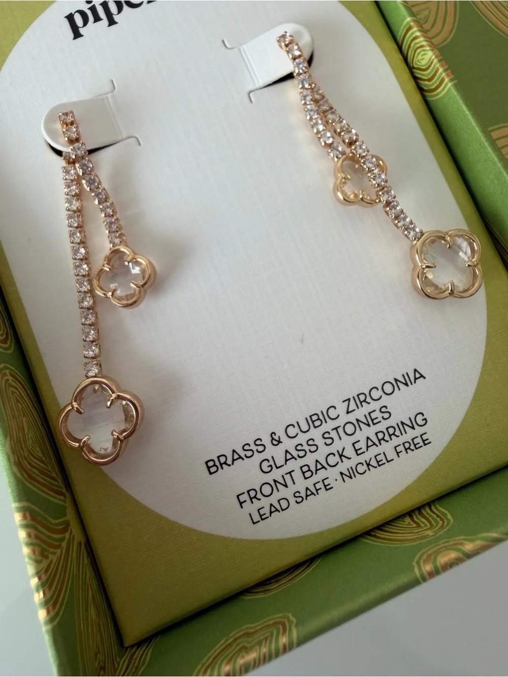 Gold Clover cubic zirconia Drop Earrings